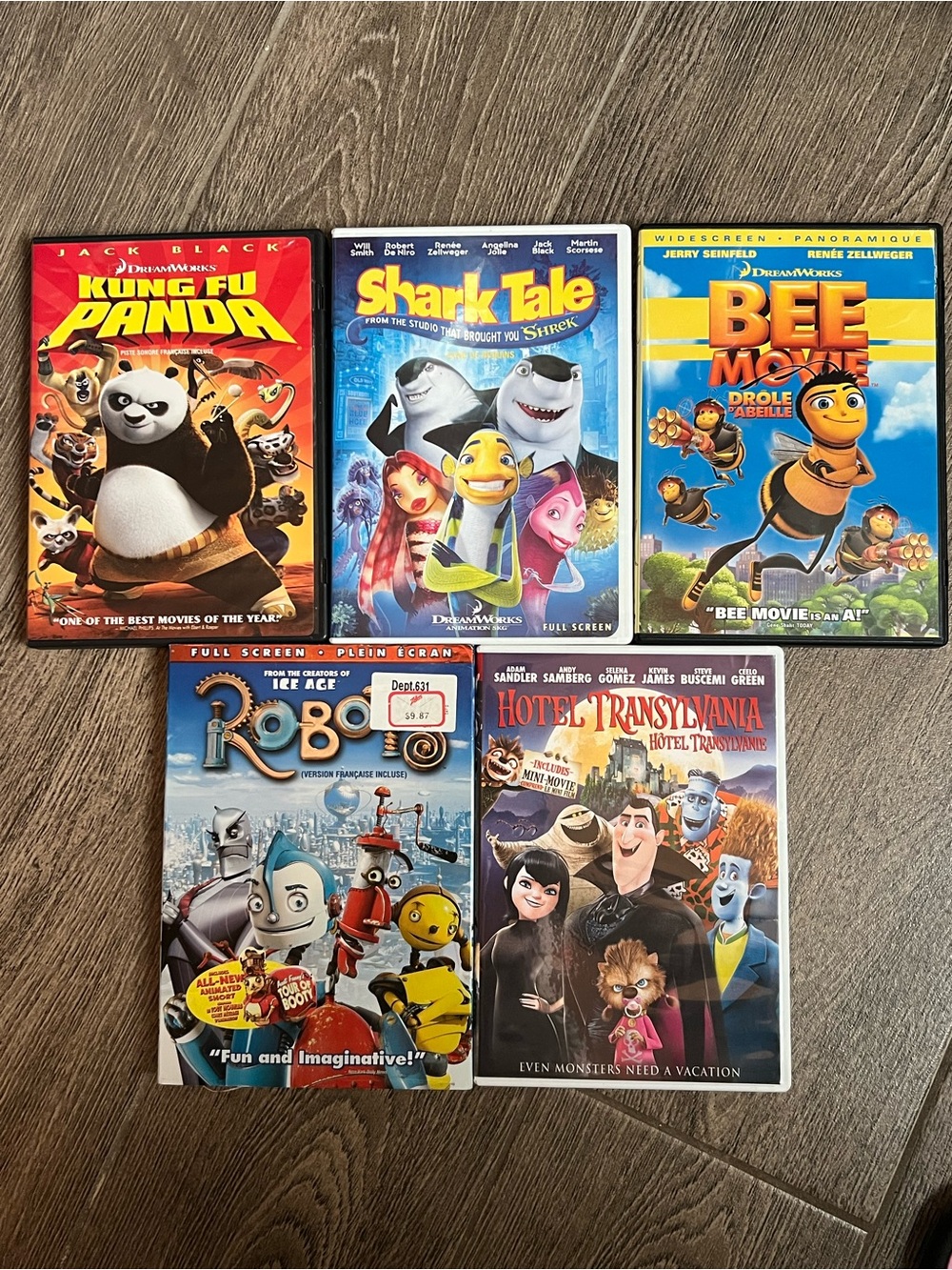 Animated Family DVD Lot of 5 Kung Fu Panda Shark Tale Bee Movie Robots Hotel